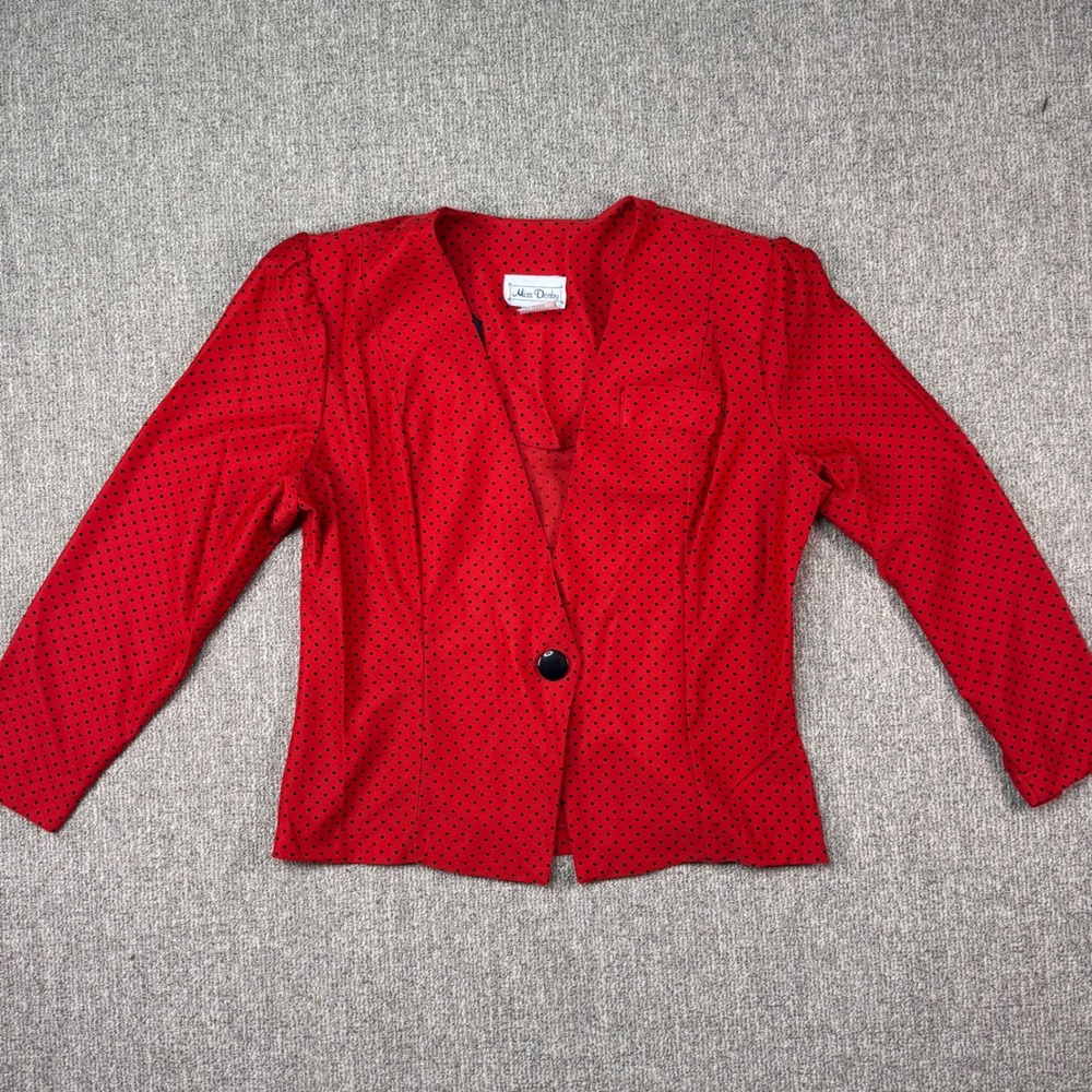 Vintage Miss Dorby Red Polka‎ Dot Blazer Made USA 80s Retro Jacket